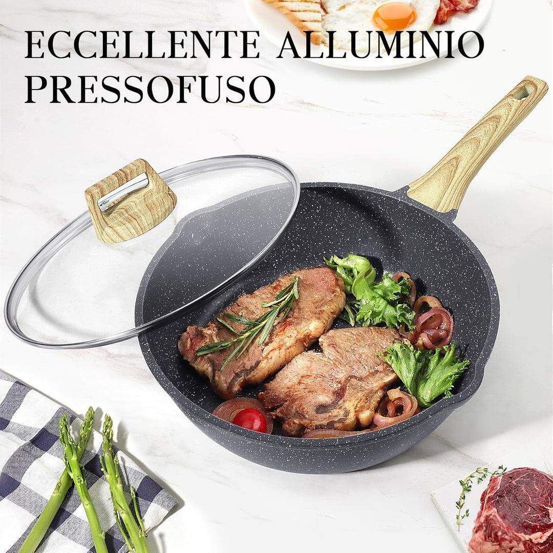 GiPP Schmorpfannen Bratpfannem 24cm Hoher Rand, Antihaft Wokpfanne mit Deckel, 2.5L Keramik-Antihaft