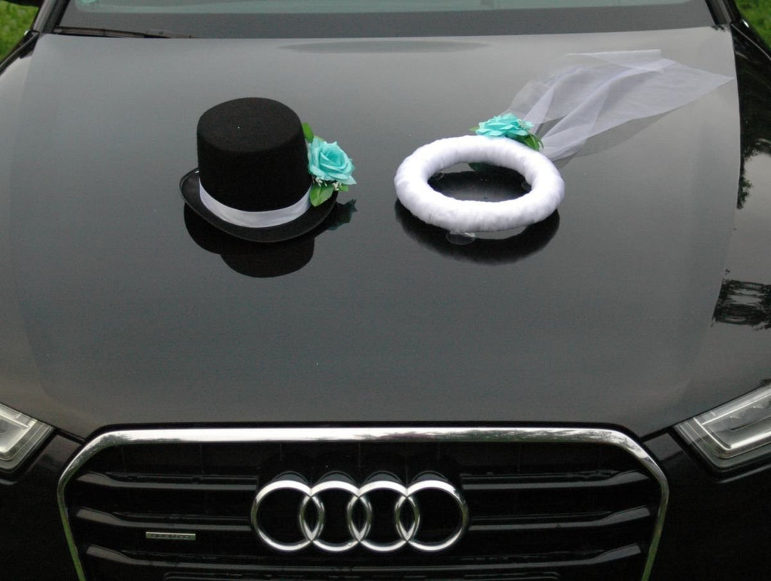 Schleier UND Hut Autoschmuck Rose Car Dekoration Hochzeit Wedding ®Auto-schmuck (Turkish), Turkish