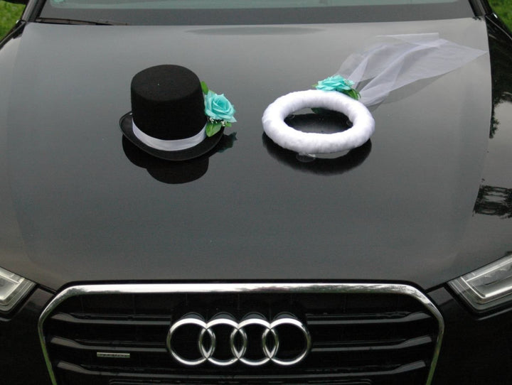 Schleier UND Hut Autoschmuck Rose Car Dekoration Hochzeit Wedding ®Auto-schmuck (Turkish), Turkish