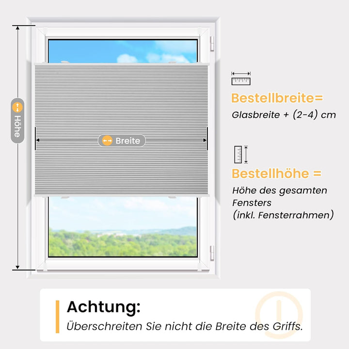 BelleMax Wabenplissee ohne Bohren verdunkelung Thermo plissee klemmfix, Hellgrau-weiss 40x80cm 100%