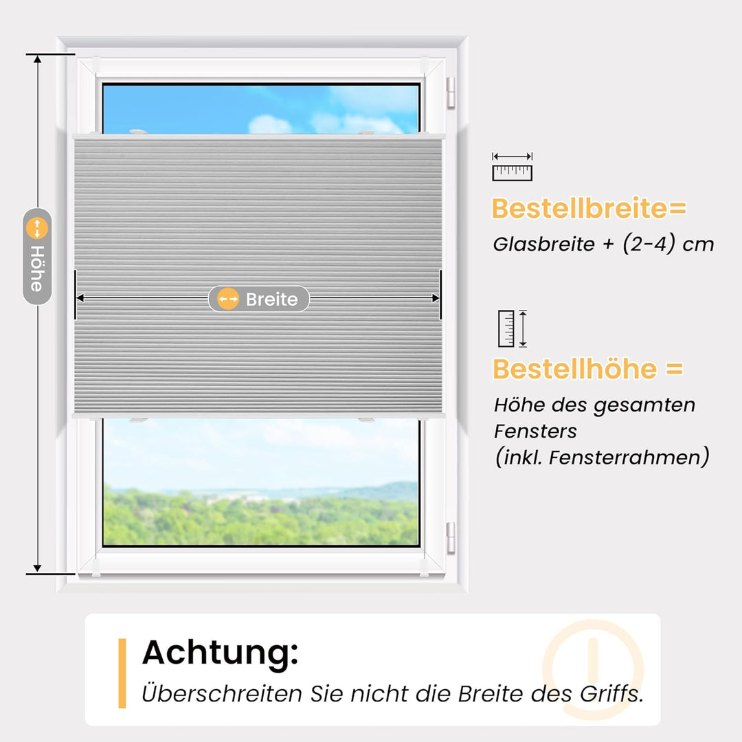 BelleMax Wabenplissee ohne Bohren Verdunkelung Thermo Plissee Klemmfix, Hellgrau-weiss 40x90 cm (BxH