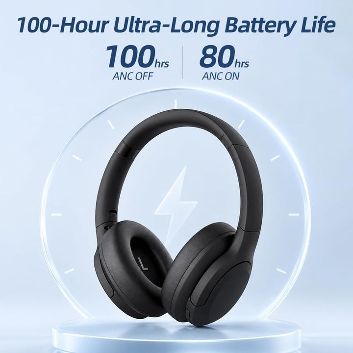 Kabelloser Bluetooth-Kopfhörer mit Geräuschunterdrückung, Over-Ear-Kopfhörer, 100 Stunden ultralange