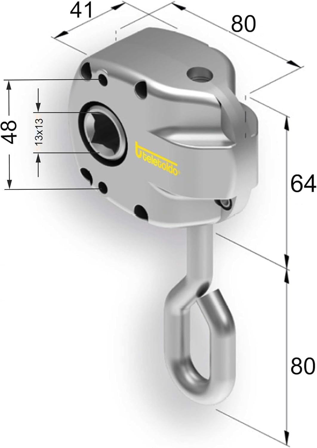 Teletoldo Schneckengetriebe quadratische für Markisen (Silber), silber