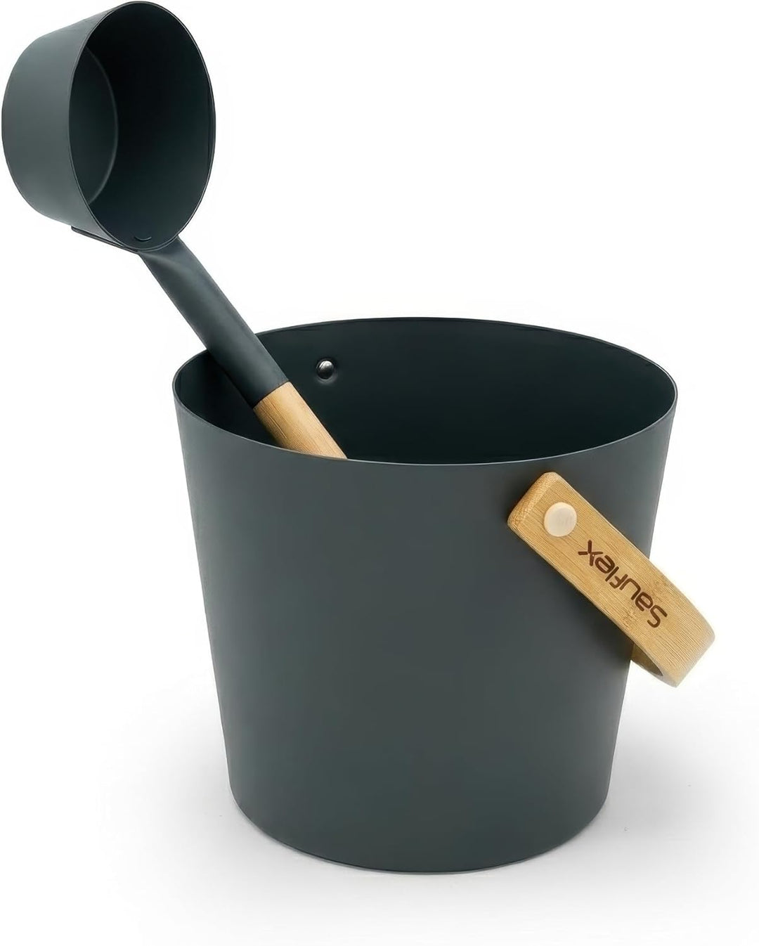 Sauna Zubehör Set: 4L Aluminium Eimer und 42cm Kelle, Bambusgriffe (Anthrazit), Anthrazit
