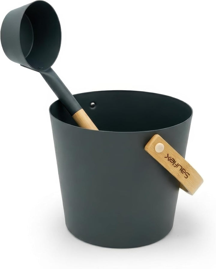 Sauna Zubehör Set: 4L Aluminium Eimer und 42cm Kelle, Bambusgriffe (Anthrazit), Anthrazit