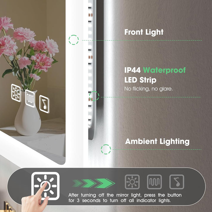 S'bagno Badspiegel-mit-Beleuchtung 100x70cm, Led-Badezimmerspiegel-mit-Licht, Bluetooth, Entfoggen,