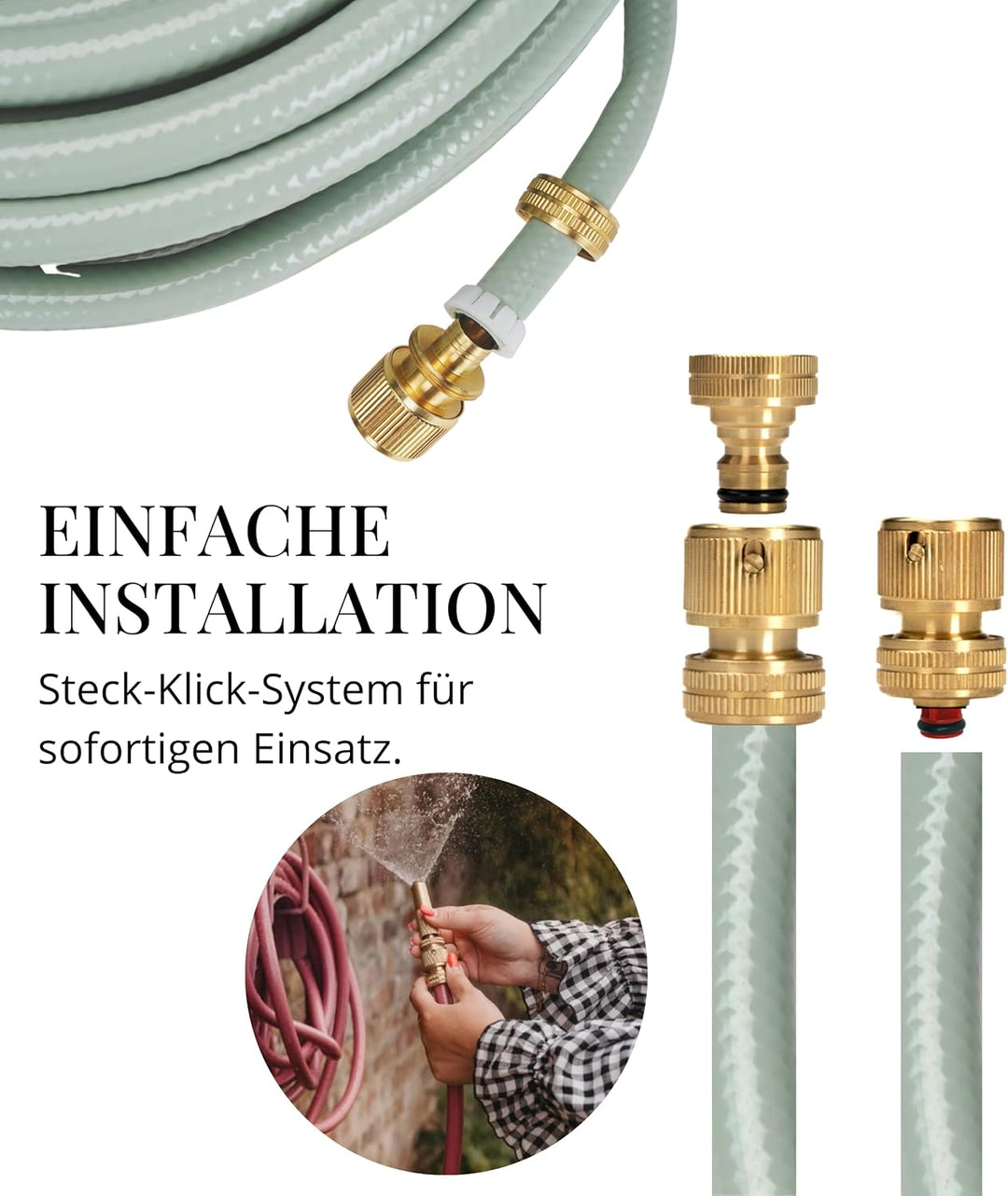 LIVLIG Messing Schlauchanschluss 1/2 Zoll im Set, Premium Gartenschlauch Verbinder für 1/2" Gartensc