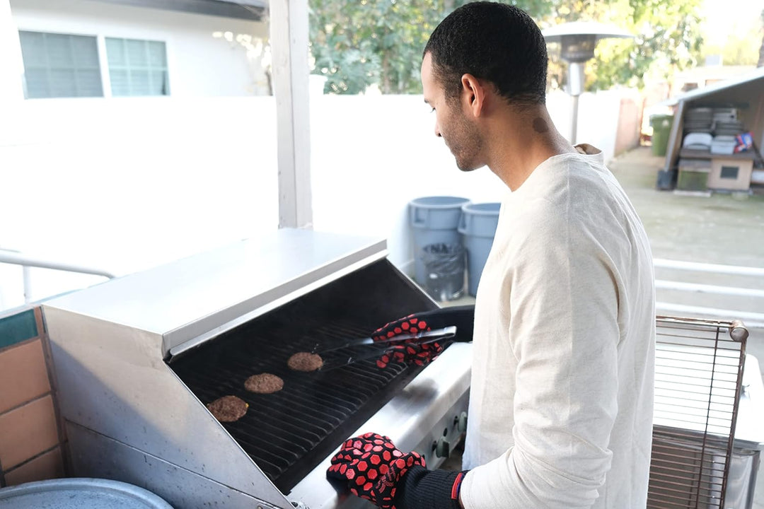 H01361 Ofenhandschuhe Hitzebeständig Kochen Ofenhandschuhe BBQ Grillen Kamin mit Doppelschicht Silik