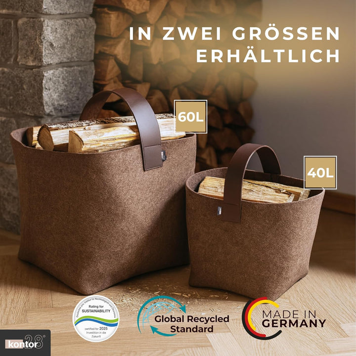 kontor28® - Kaminholzkorb aus Premium Filz 100% MADE IN GERMANY | Brennholzkorb Füllvolumen 40 L mit