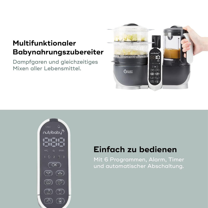 Babymoov Nutribaby Plus industrial grey Babynahrungszubereiter inkl. Babybols Aufbewahrungsbehälter-