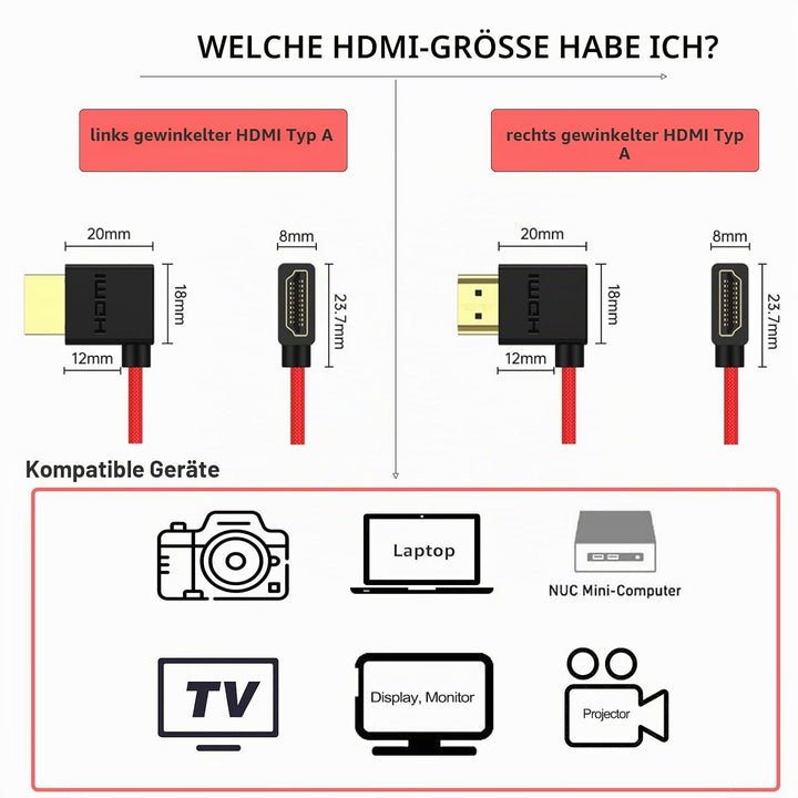 HangTon HDMI 8K 4K60 Kabel rechts links gewinkelt für ATOMOS Ninja V Shinobi, Sony A9III A7R5 A7IV F