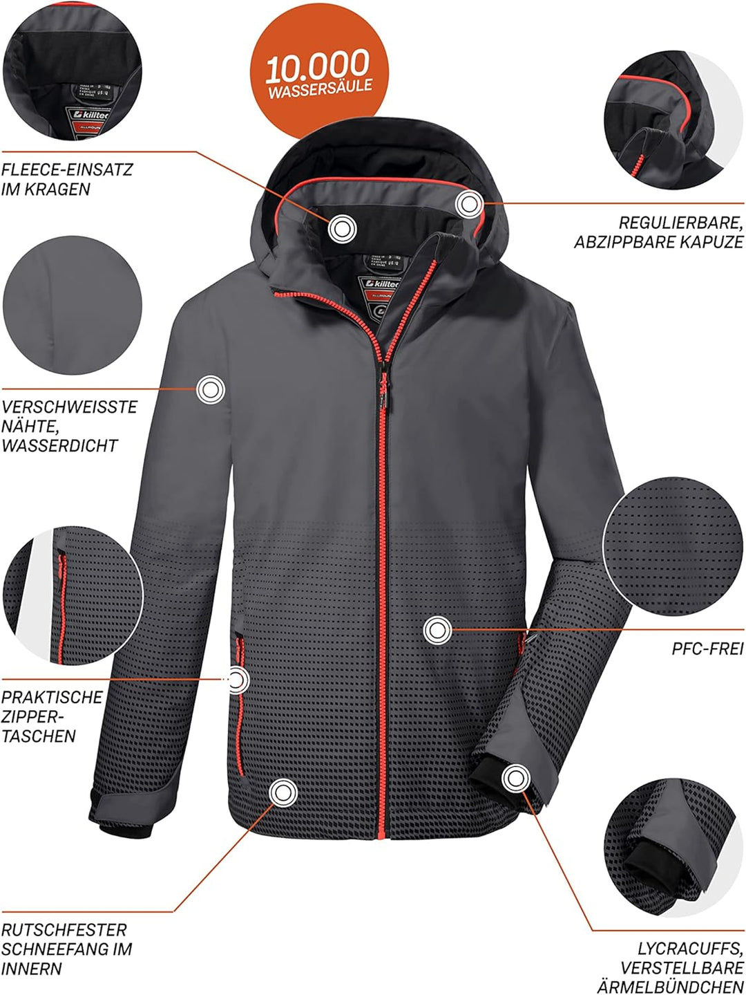 Killtec Jungen Ksw 162 Bys Ski Jckt Skijacke/Funktionsjacke mit Kapuze und Schneefang 116 anthrazit,