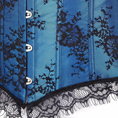 Jutrisujo Korsett Damen Corsage Corset Vollbrust Top Spitze Ärmel Hochzeit Vintage Burlesque, Blau