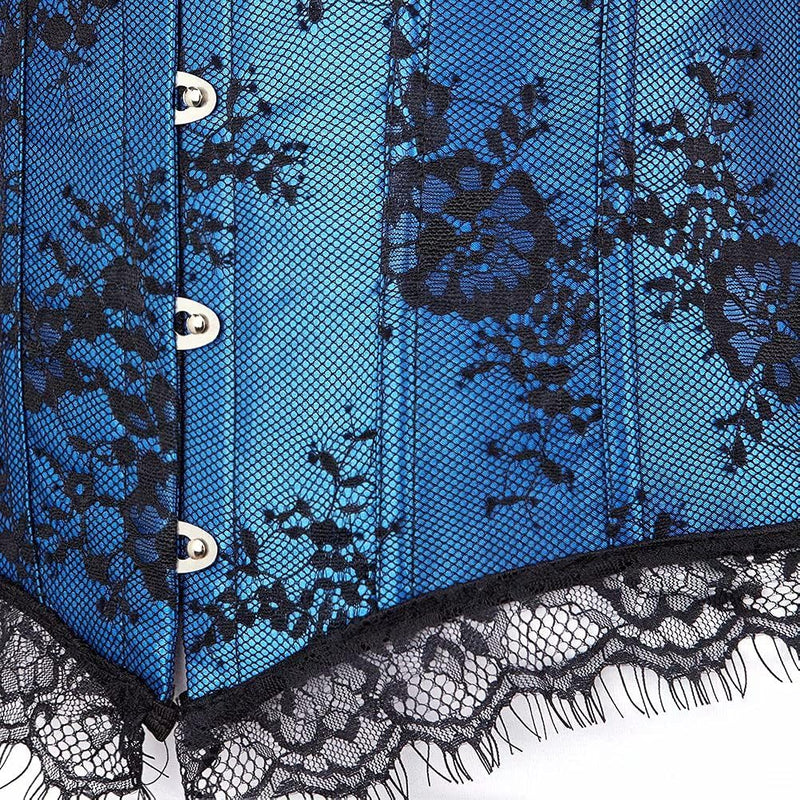 Jutrisujo Korsett Damen Corsage Corset Vollbrust Top Spitze Ärmel Hochzeit Vintage Burlesque, Blau