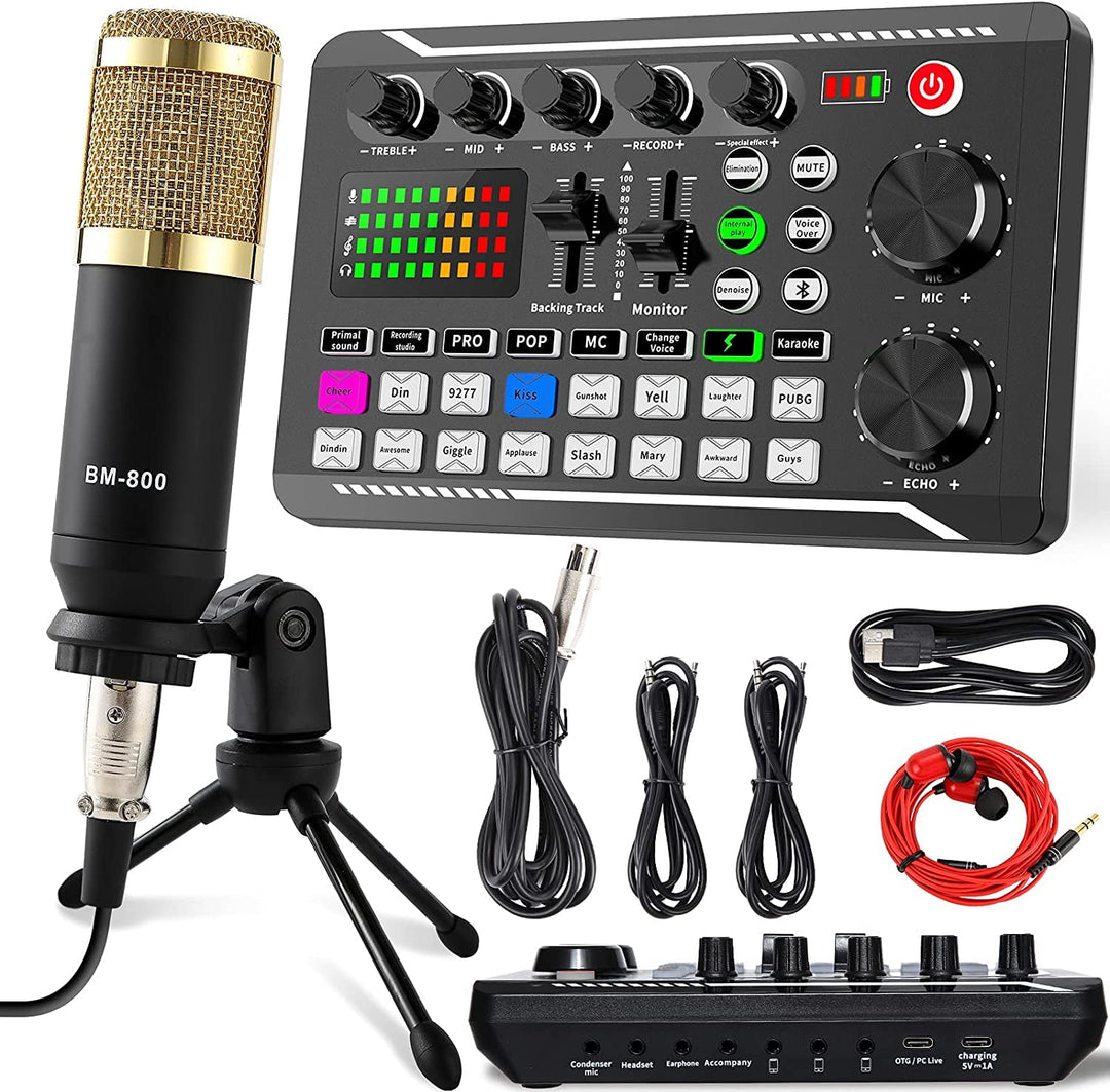 ALLWIN Podcast Mikrofon Set, USB Nieren Kondensator Mikrofon, Audio Mixer Set mit Soundkarte für Str
