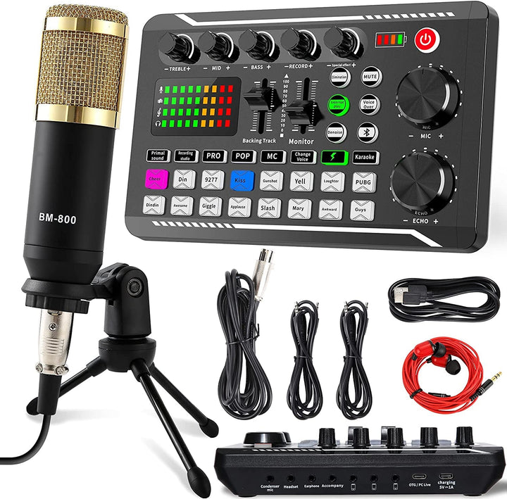 ALLWIN Podcast Mikrofon Set, USB Nieren Kondensator Mikrofon, Audio Mixer Set mit Soundkarte für Str