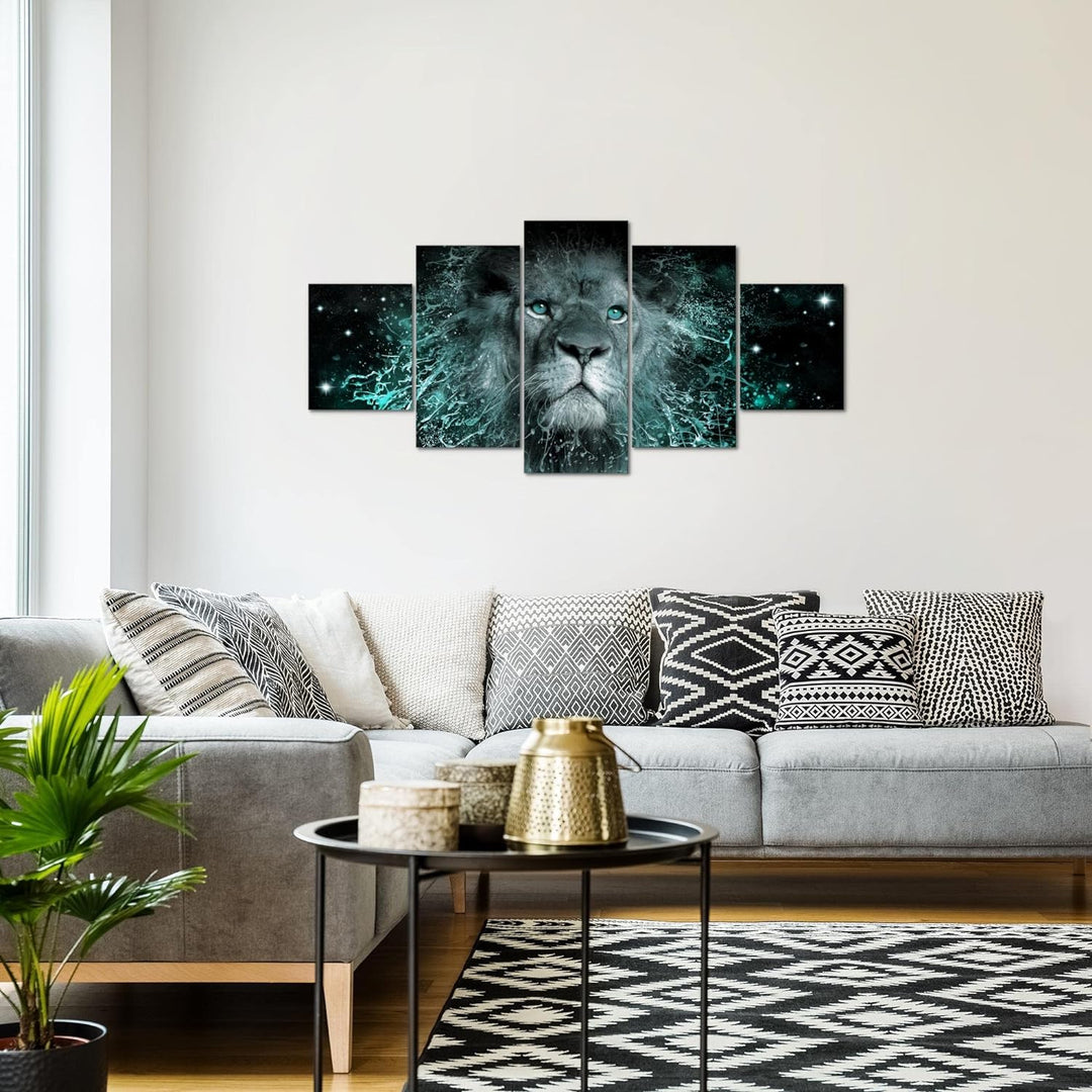 Runa Art Wandbilder Afrika Löwe 5 Teilig Bild auf Vlies Leinwand Deko Wohnzimmer Schlafzimmer Abstra