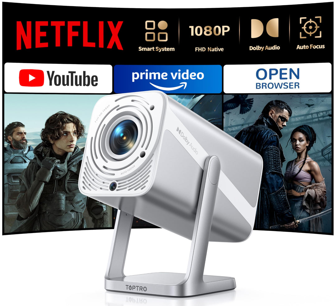 Smart Beamer [Kompatibel mit Netflix &amp; Dolby Audio] Beamer 4K Heimkino 1080P FHD, Tragbarer Projekto