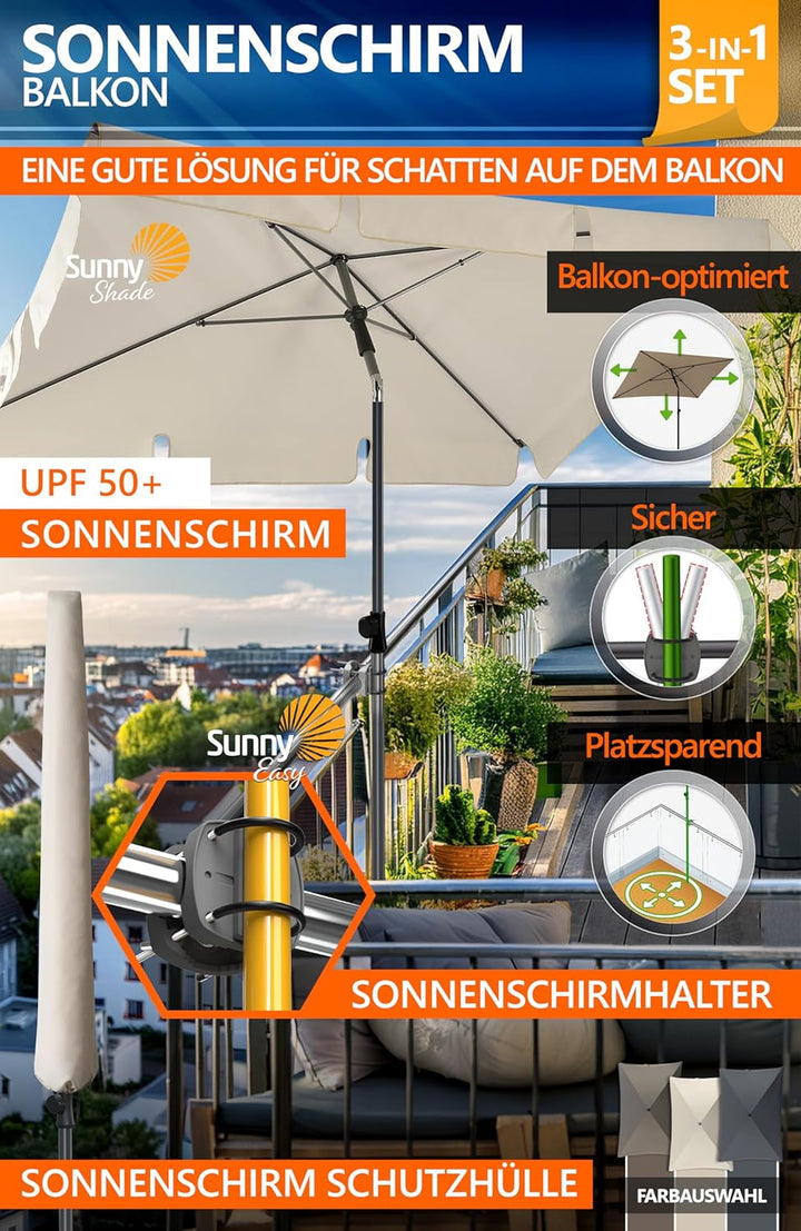 4smile Sonnenschirm Balkon SunnyShade - Sonnenschutz Balkon 3-in-1 SET, Beige - UPF 50+ Sonnenschirm