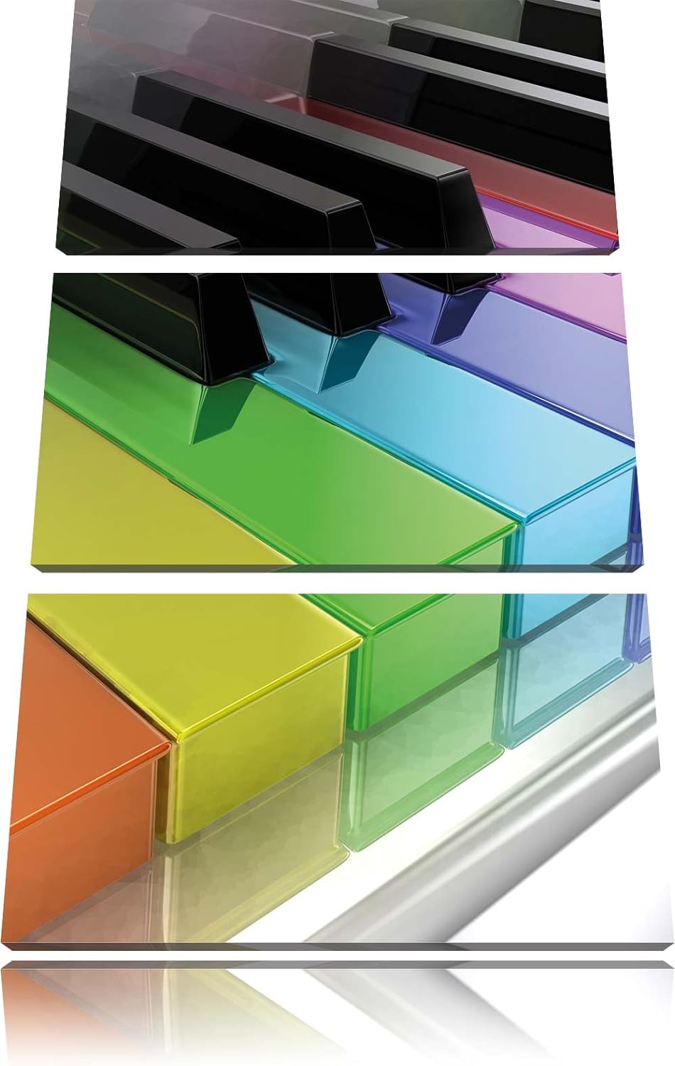 Pixxprint Klavier Tasten / 3-Teilig/Gesamtmass 120cm Leinwandbild bespannt auf Holzrahmen/Wandbild K