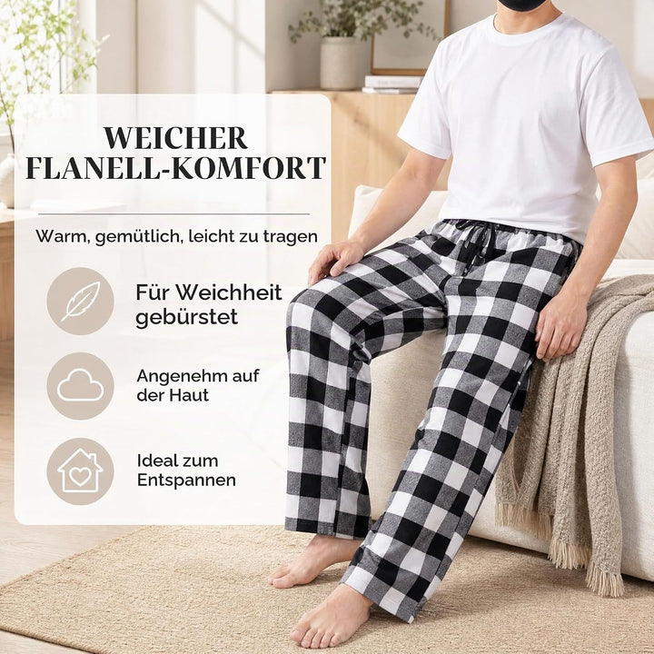 JTPW Herren 100% Baumwolle Flanell Bequeme Pyjama/Lounge Bottoms mit Taschen L Black White Check, L