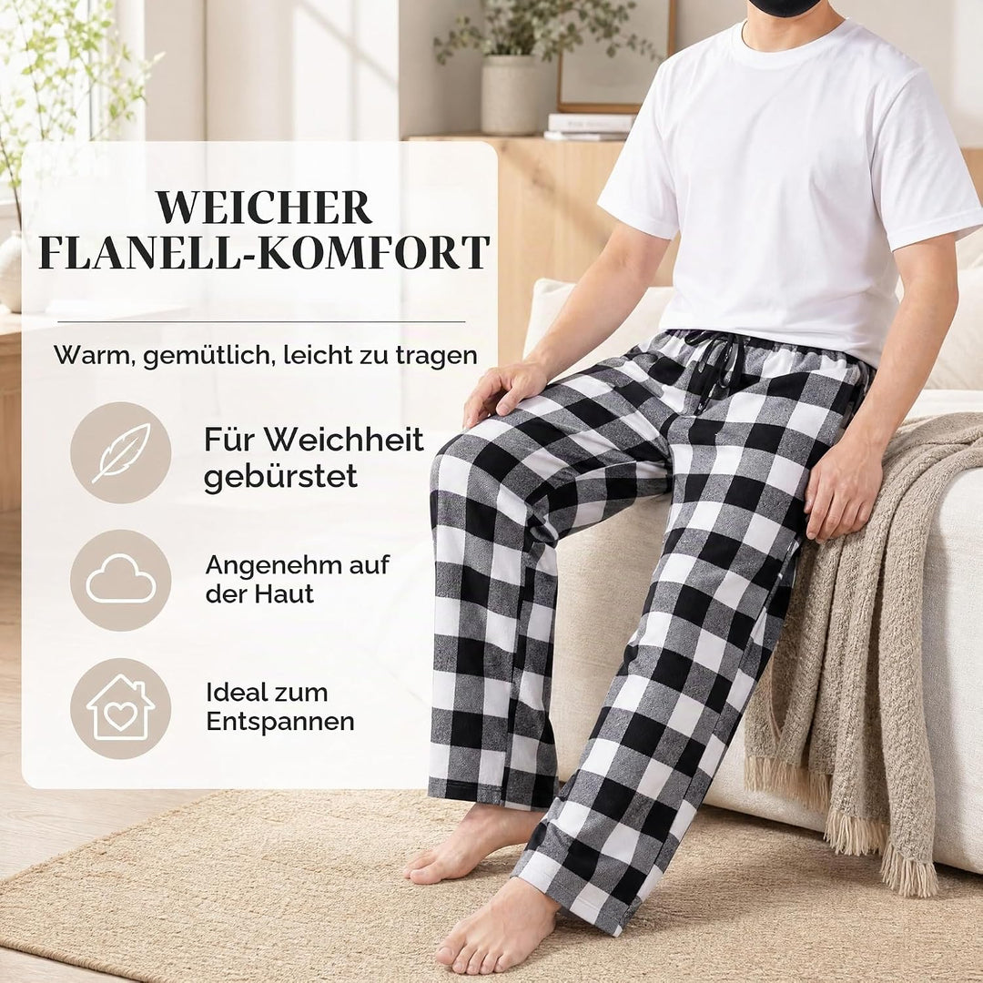 Herren 100% Baumwolle Flanell Bequeme Pyjama/Lounge Bottoms mit Taschen XL Black White Check, XL Bla