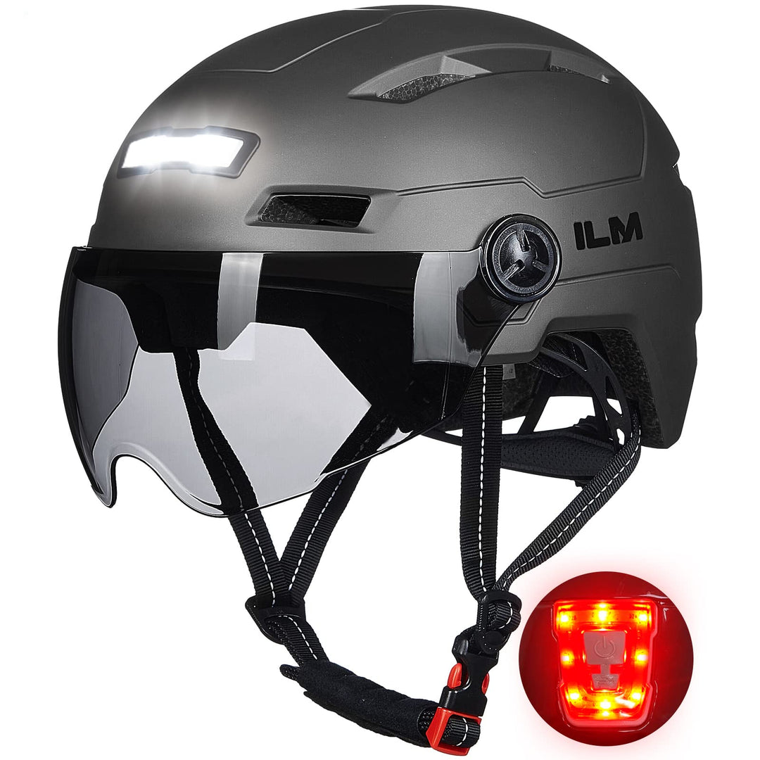 ILM Fahrradhelm mit Visier und LED Licht Mountain&Road Fahrradhelme für Damen und Herren Fahrradhelm