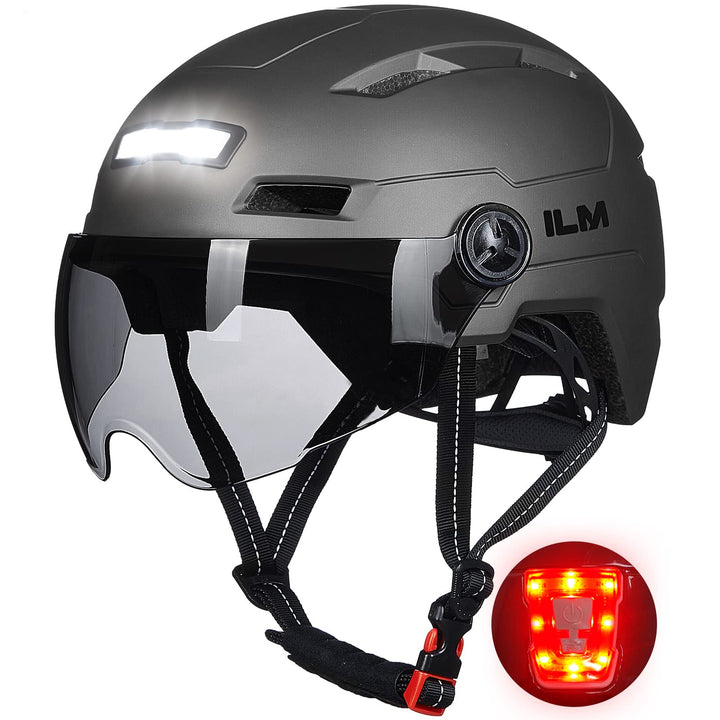 ILM Fahrradhelm mit Visier und LED Licht Mountain&Road Fahrradhelme für Damen und Herren Fahrradhelm