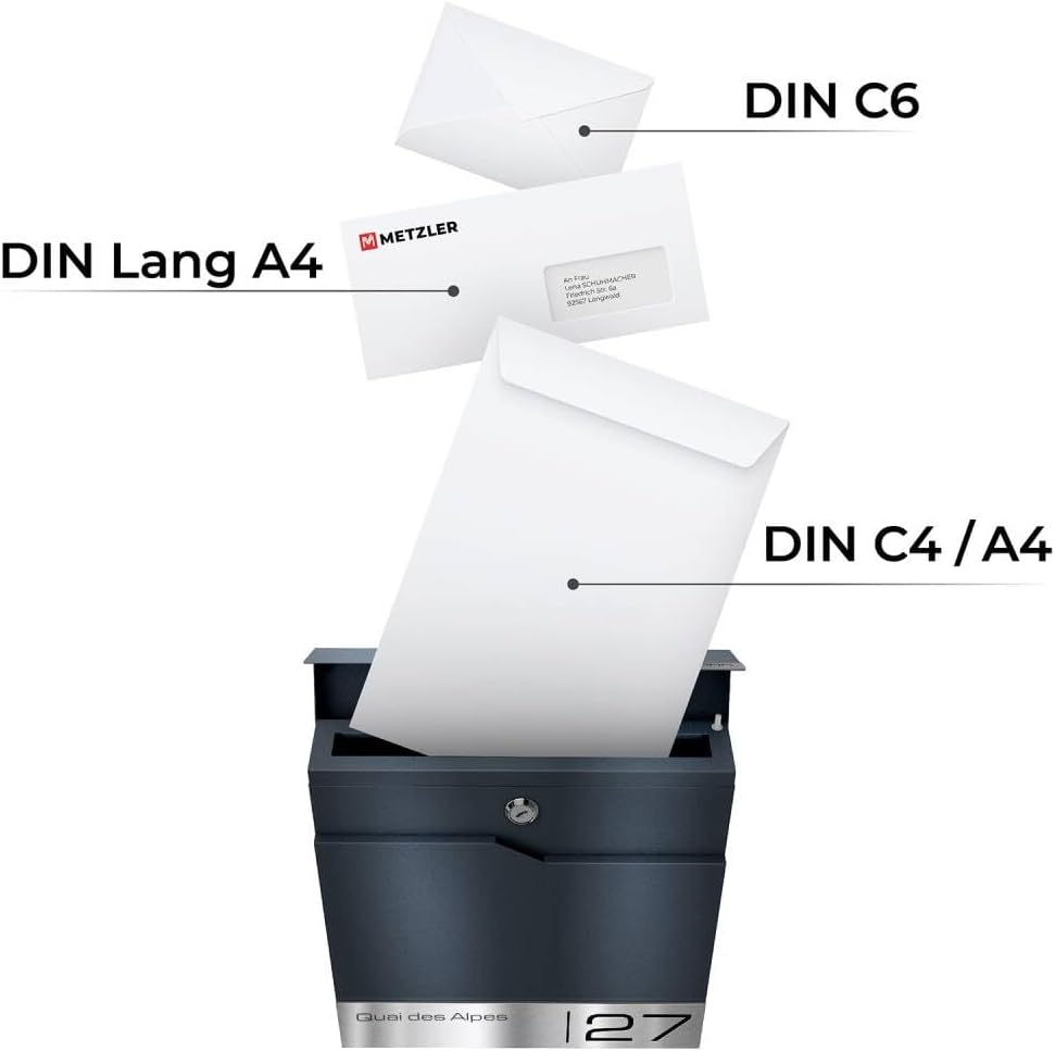 Metzler Design Briefkasten mit Pfosten Thobe - inkl. V2A Edelstahl-Namensschild - Standbriefkasten i