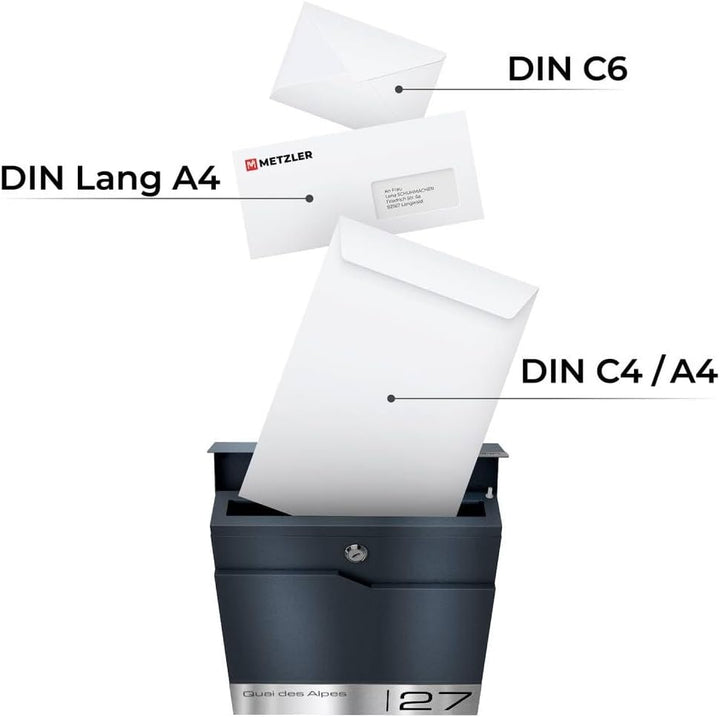 Metzler Design Briefkasten mit Pfosten Thobe - inkl. V2A Edelstahl-Namensschild - Standbriefkasten i