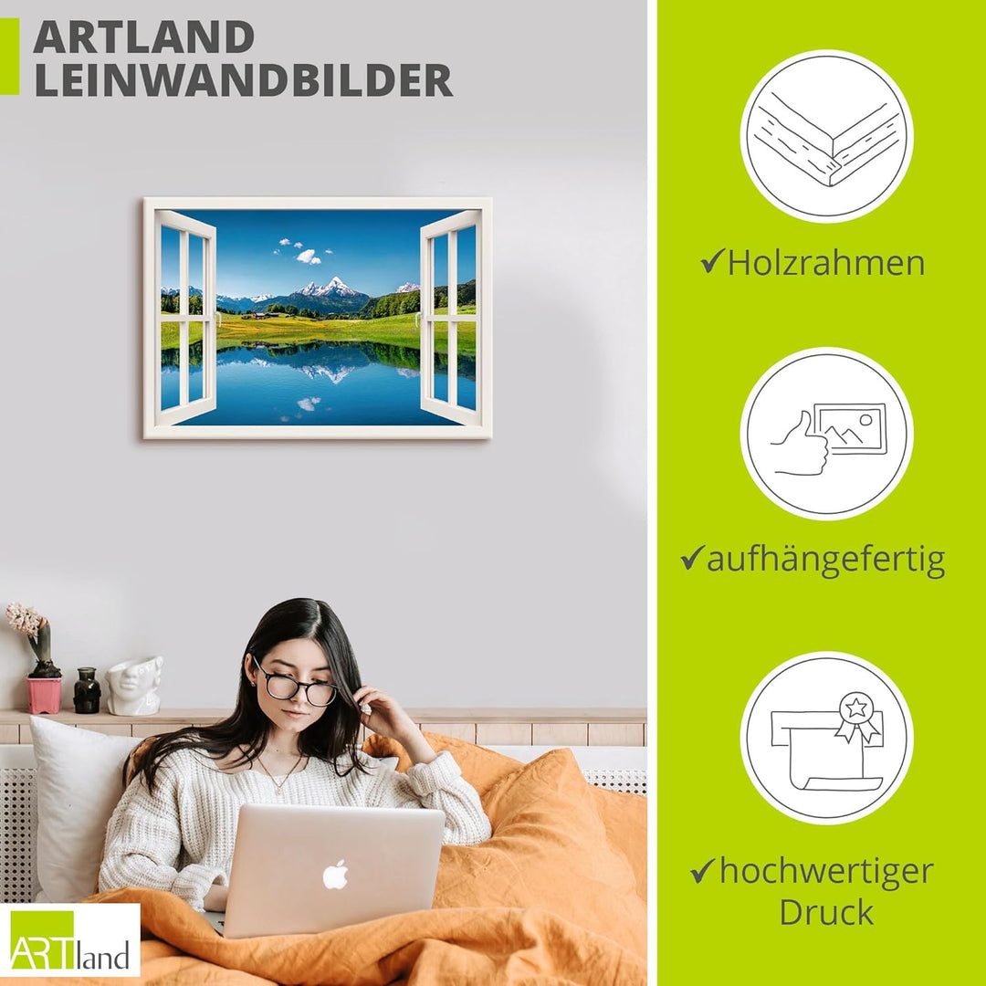ARTland Leinwandbilder Wandbild Bild auf Leinwand 100x70 cm Landschaften Fensterblick T4RC Alpen Ber