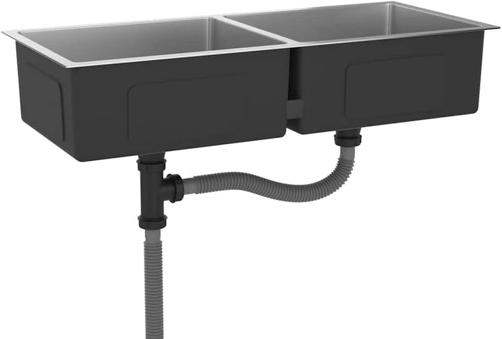 vidaXL Handgemachte Einbauspüle Wasserabfluss in X-Form Spüle Edelstahlspüle Spülbecken Küchenspüle