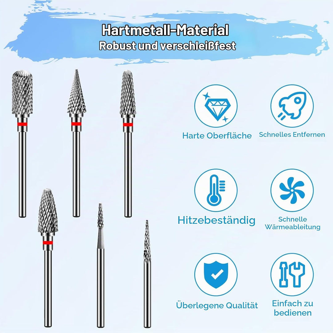 CGBE Nagelfräser Bits, 6 Stück Nagelfräser Aufsätze Schleifköpfe Hartmetall Maschine Zubehör für Man
