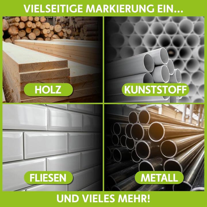 Tracer Markierungsset – Tiefloch-Schreinerbleistift, Ersatzminen x 6 und 2 verstopfungsfreie Marker