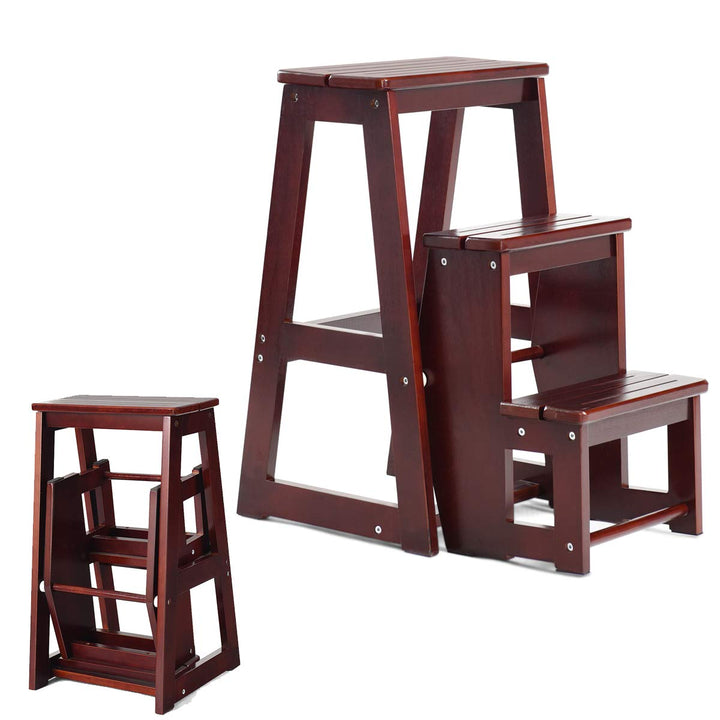 RELAX4LIFE Leiterstuhl 3 Stufen, Tritthocker Kiefernholz, Trittleiter zusammenklappbar, Trittstuhl,