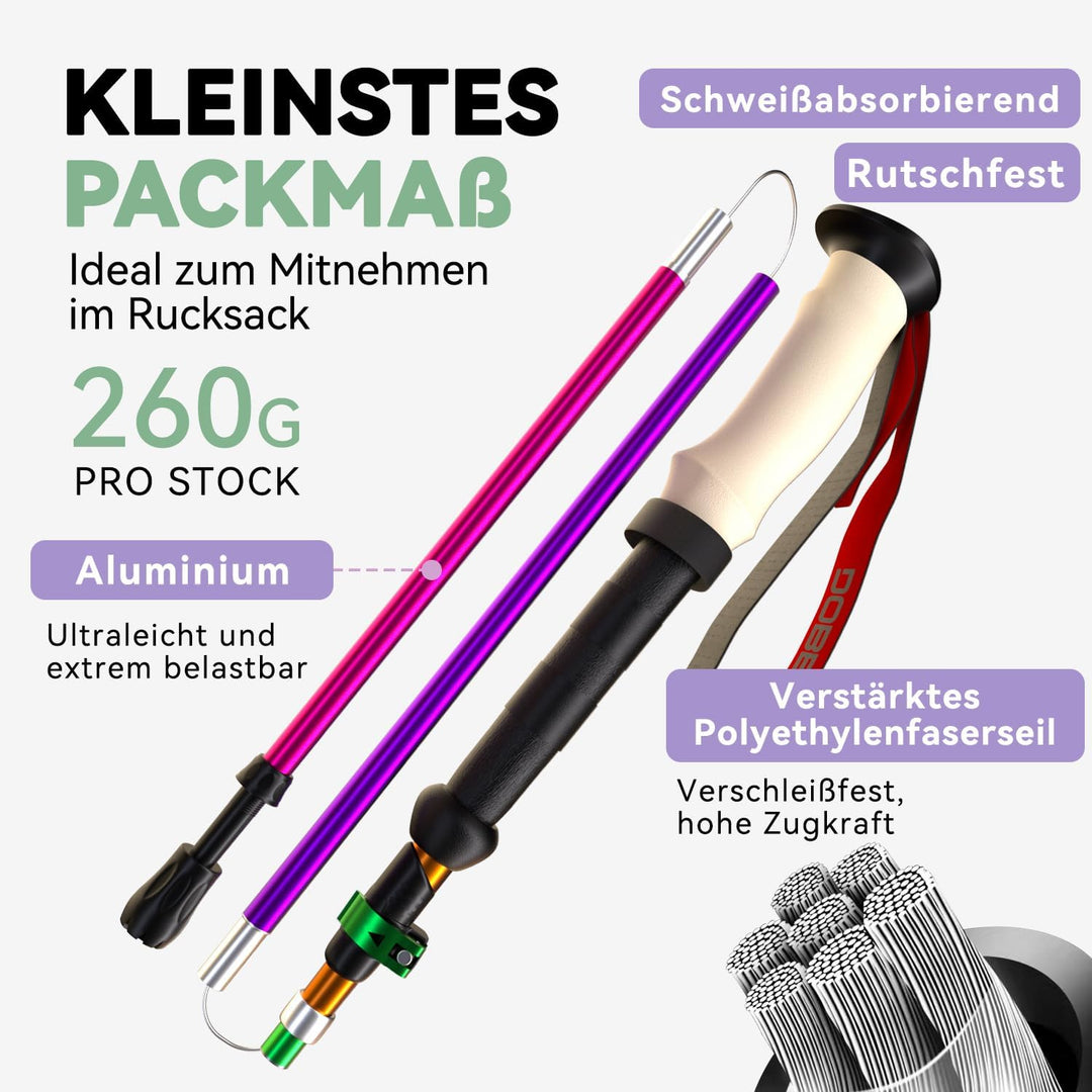DOBESTS Wanderstöcke, Nordic Walking Stöcke Aluminium & Carbon, mit extra Gummipuffer und Tragebeute