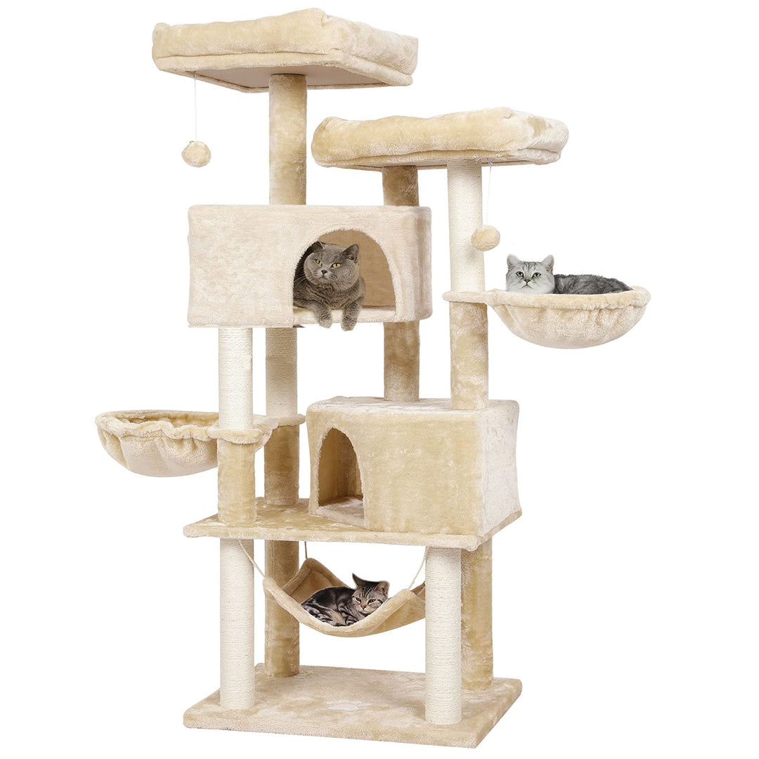 MSmask Kratzbaum gross 153 cm hoch, Katzenbaum für Gross Katzen mit 2 grosser Plattform, gross Höhle