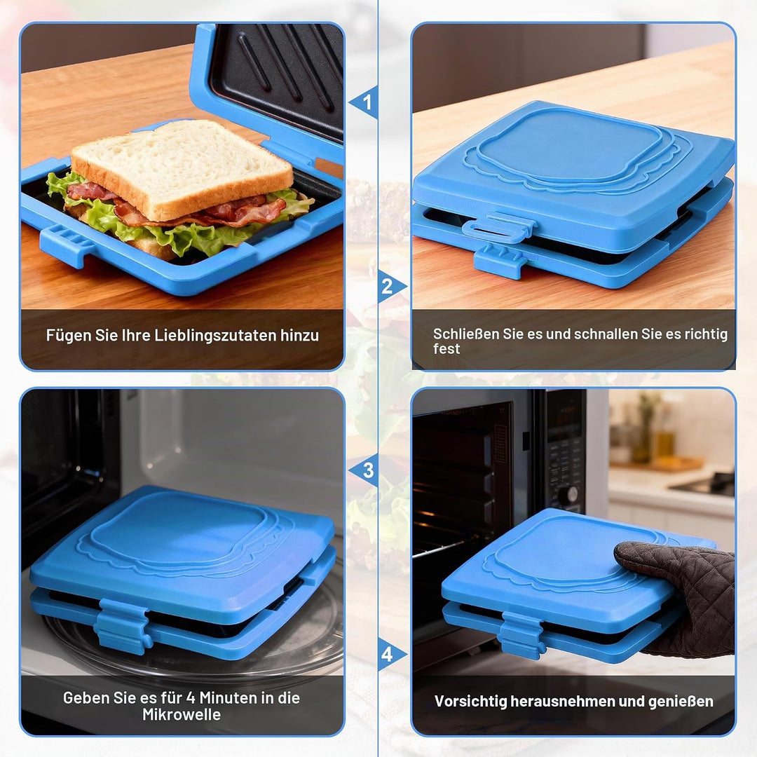 Sandwichmaker Mikrowellen, Sandwichtoaster 16 x 16 cm, Kontaktgrill Abnehmbare Platten und Silikonsc