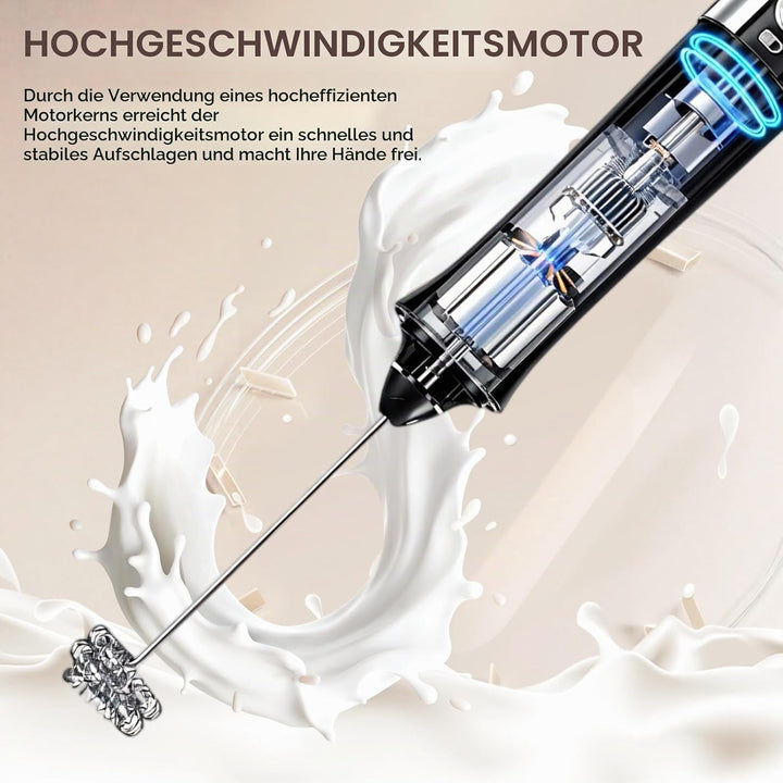 Milchaufschäumer Elektrisch Stab, USB Wiederaufladbarer Aufschäumer con Ständer, 3 Abnehmbarem Schne