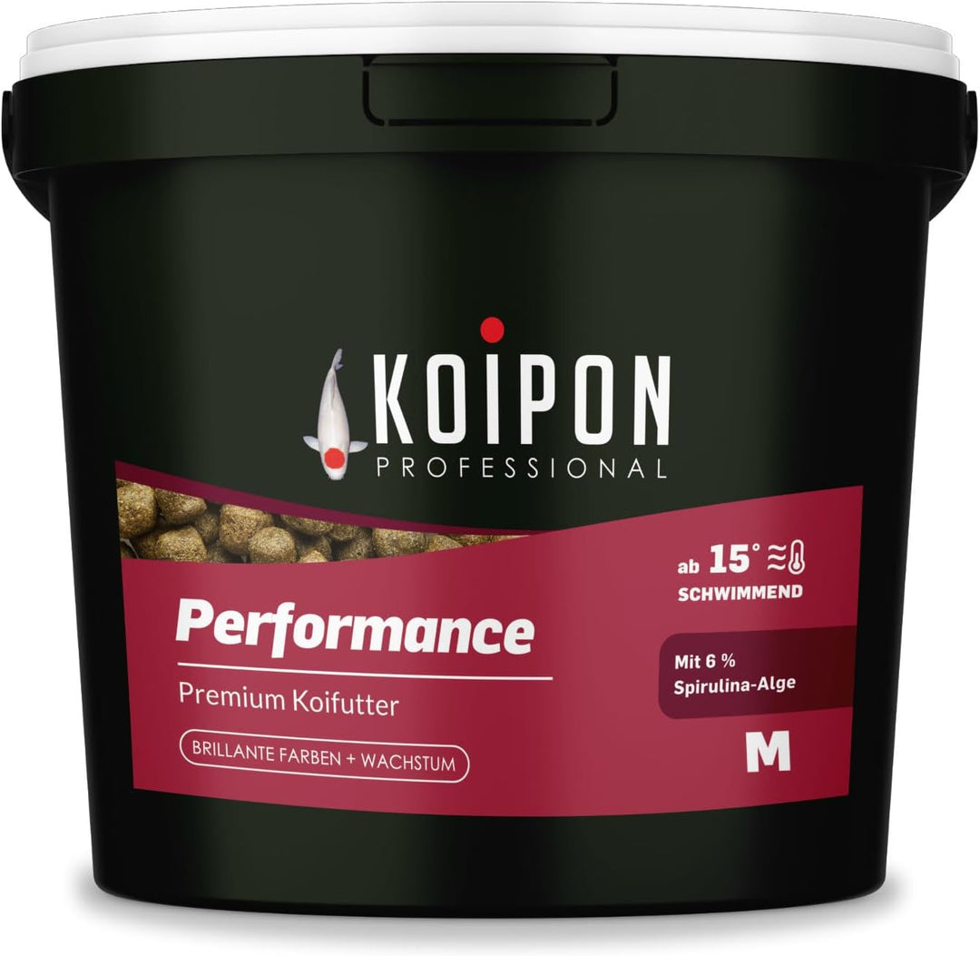 KOIPON Performance 4 kg Koifutter Sommer für Farbe, schwimmend, 6% Spirulina, Teichfutter 6 mm Pelle