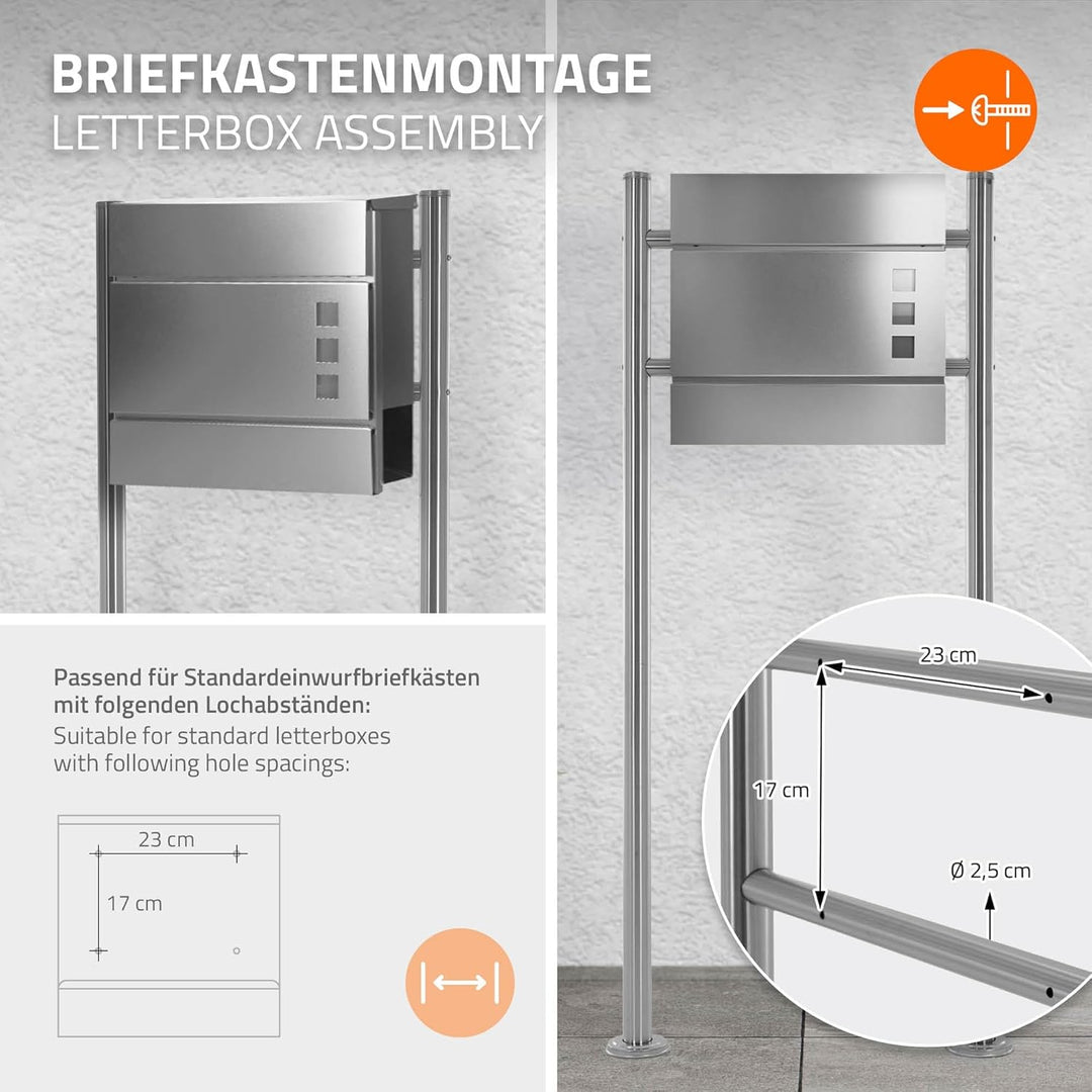 ML-Design Briefkastenständer aus Edelstahl, Silber metallic, Gesamthöhe 120 cm, Rund, Freistehend, B