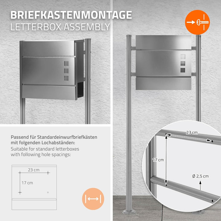 ML-Design Briefkastenständer aus Edelstahl, Silber metallic, Gesamthöhe 120 cm, Rund, Freistehend, B