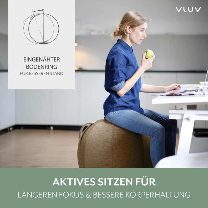 VLUV® BOL STOV Sitzball Büro Ergonomisch [Atmungsaktiv mit Tragegriff und Wegrollschutz] Waschbarer