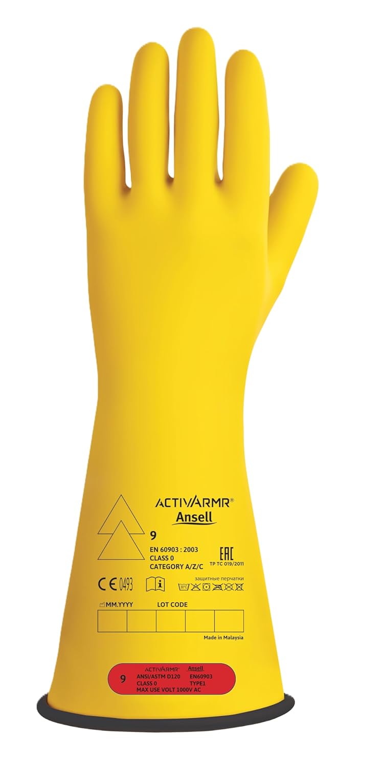 Ansell ActivArmr Elektriker-Schutzhandschuhe, Elektroschutz Klass 00 (500V), Elektrisch Isolierende