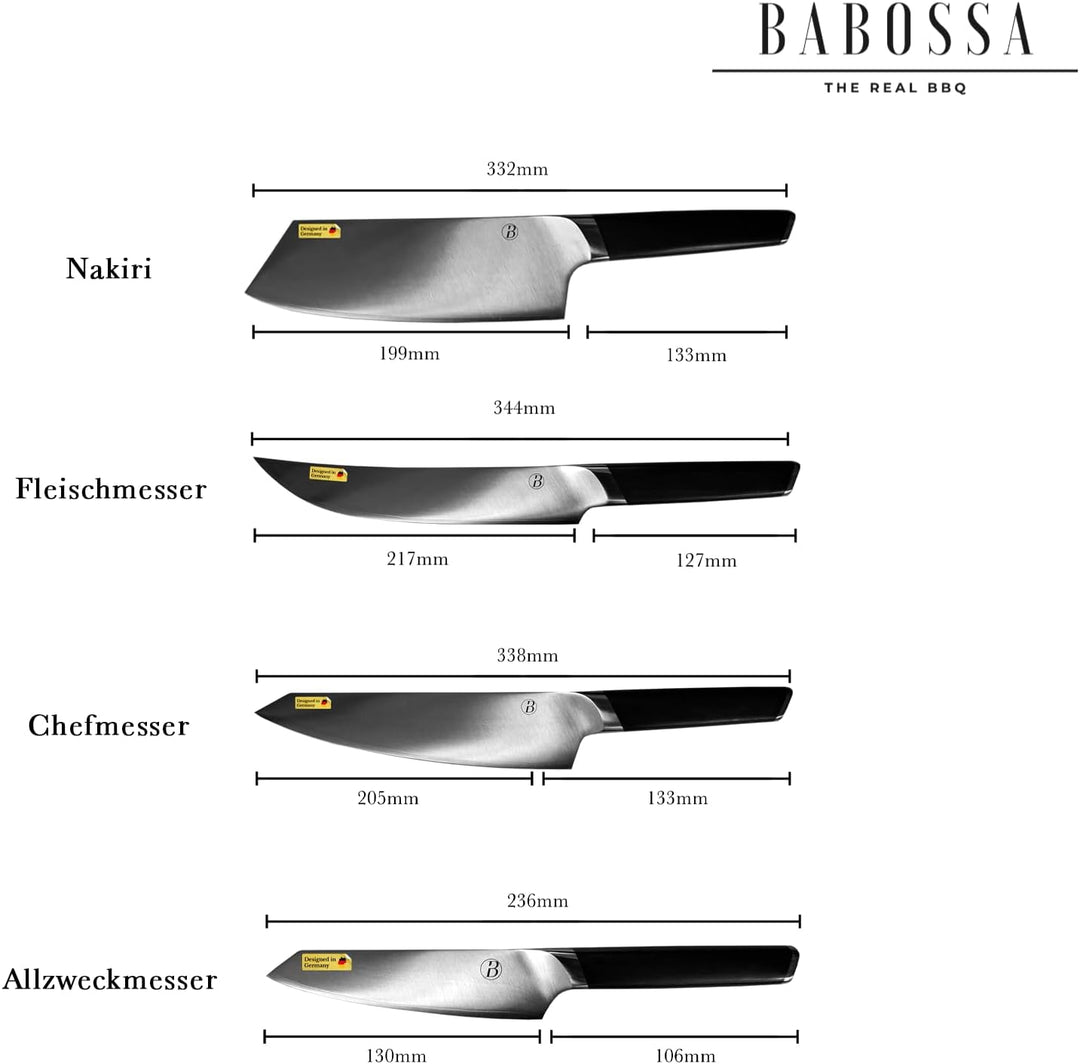 BABOSSA® Original Messerset mit Magnetischem Nussbaumholz Messerblock | 4-tlg Küchenmesser Set aus 3