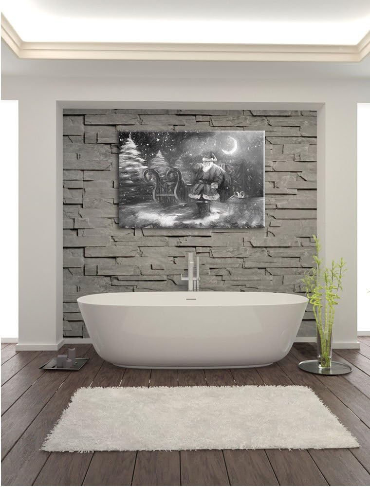 Pixxprint Weihnachtsmann mit Geschenken als Leinwandbild/Grösse: 100x70 / Wandbild/Kunstdruck/fertig