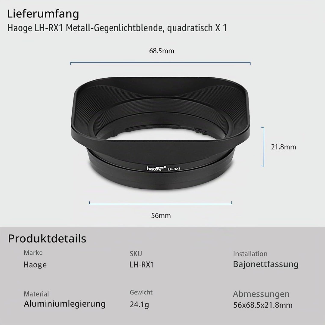 Gegenlichtblende aus Metall, quadratisch, Bajonett für Sony RX1 RX1R RX1RII und Sony FE 35 mm F2.8 5