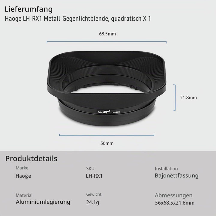 Gegenlichtblende aus Metall, quadratisch, Bajonett für Sony RX1 RX1R RX1RII und Sony FE 35 mm F2.8 5