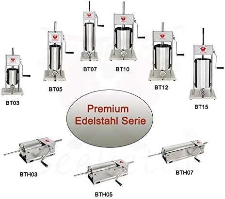 Beeketal 'BT010' Edelstahl Industrie Wurstfüllmaschine (10 L Volumen) SGS-geprüft, Profi Wurstfüller