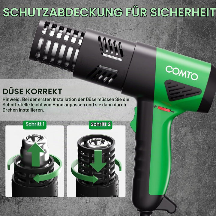 1800W Heissluftfön - Erwärmt in 1,5 s, 50°C-650°C, 2 Geschwindigkeiten &amp; Überhitzungsschutz, mit Sch